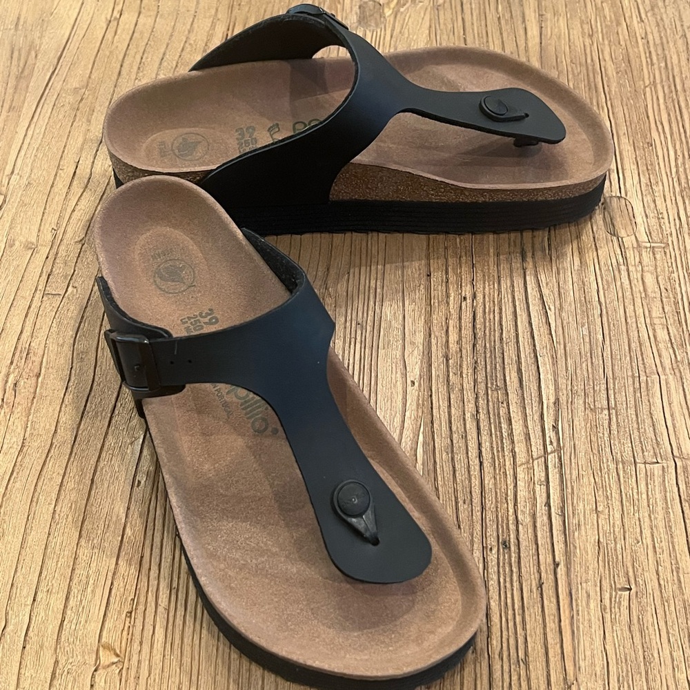 Birkenstock Papillio Black Vegan Platform Gizeh NWOT New W/out Tags 39/8-8.5 Reg